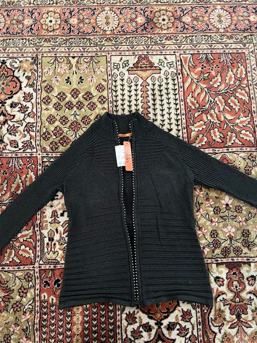 Belldini Black Ribbed Zip-Front Cardigan Jacket